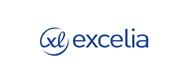 Logo d'Excelia avec texte bleu sur fond blanc.